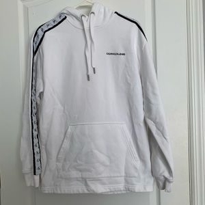Calvin Klein Jeans white hoodie, labeled CK down the sleeves, size small